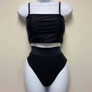 NEW Black 2 Piece‎ Bikini Swimsuit Bandeau High Waist French Cut, size XL